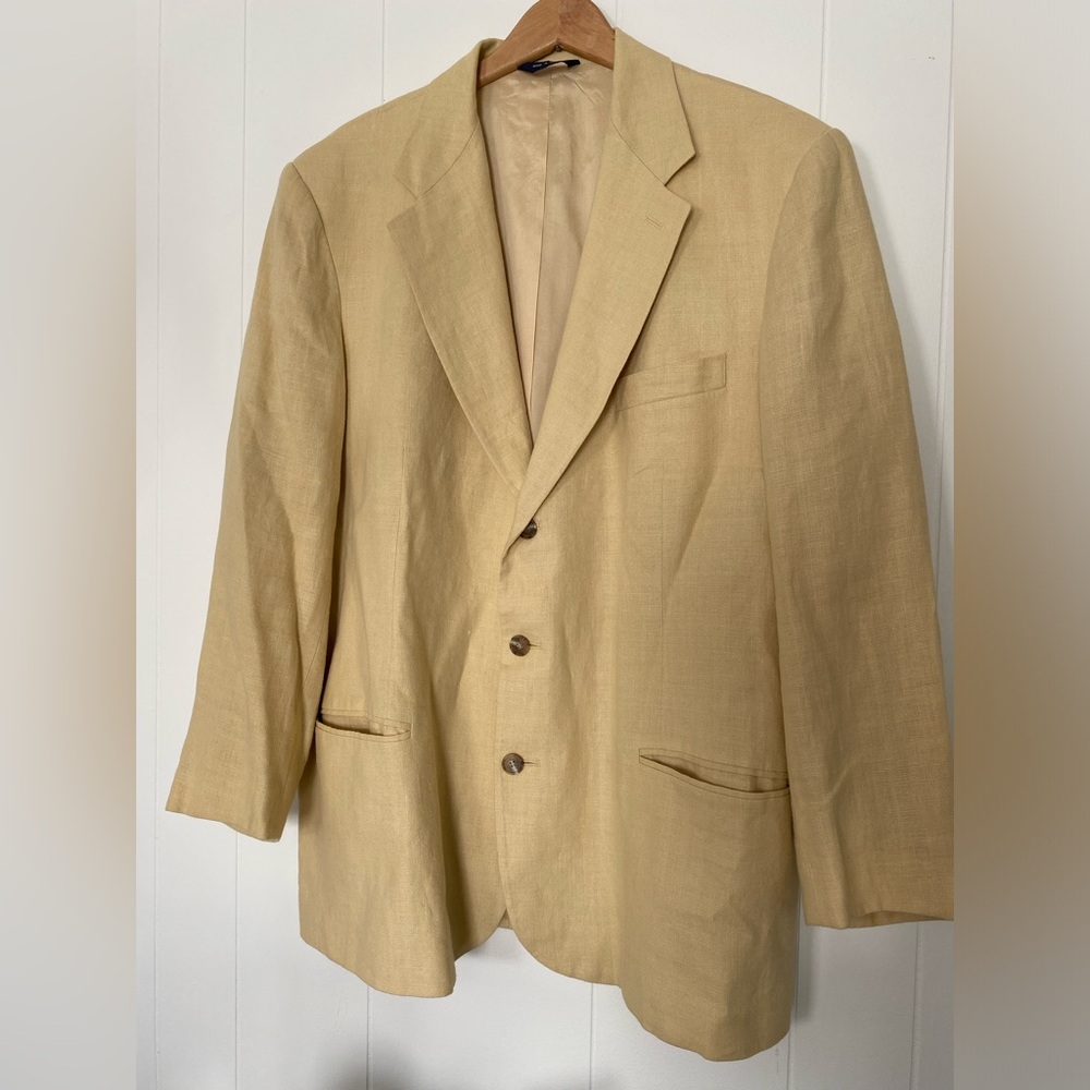 GAP 100% Linen Blazer Mens XL Tan Beige 3 Button Lightweight Summer Sport Coat